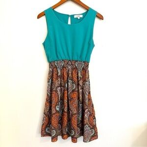 Umgee Turquoise and Paisley Print Dress Size Medium